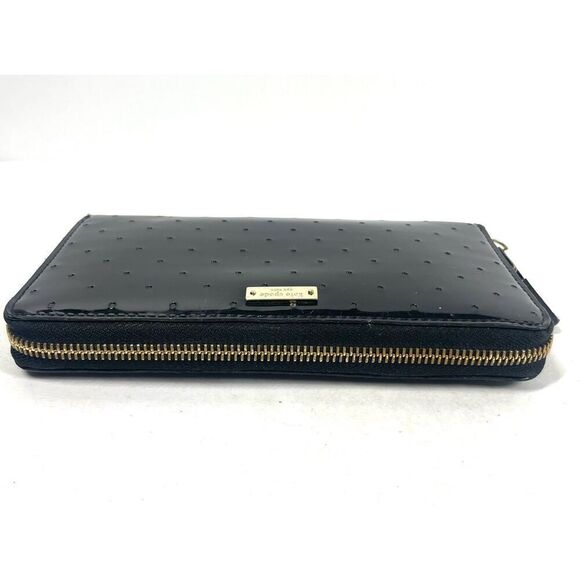 Kate Spade Patent Black Dotted Continental Wallet Zip Around Polka Dot Lining - Picture 7 of 7